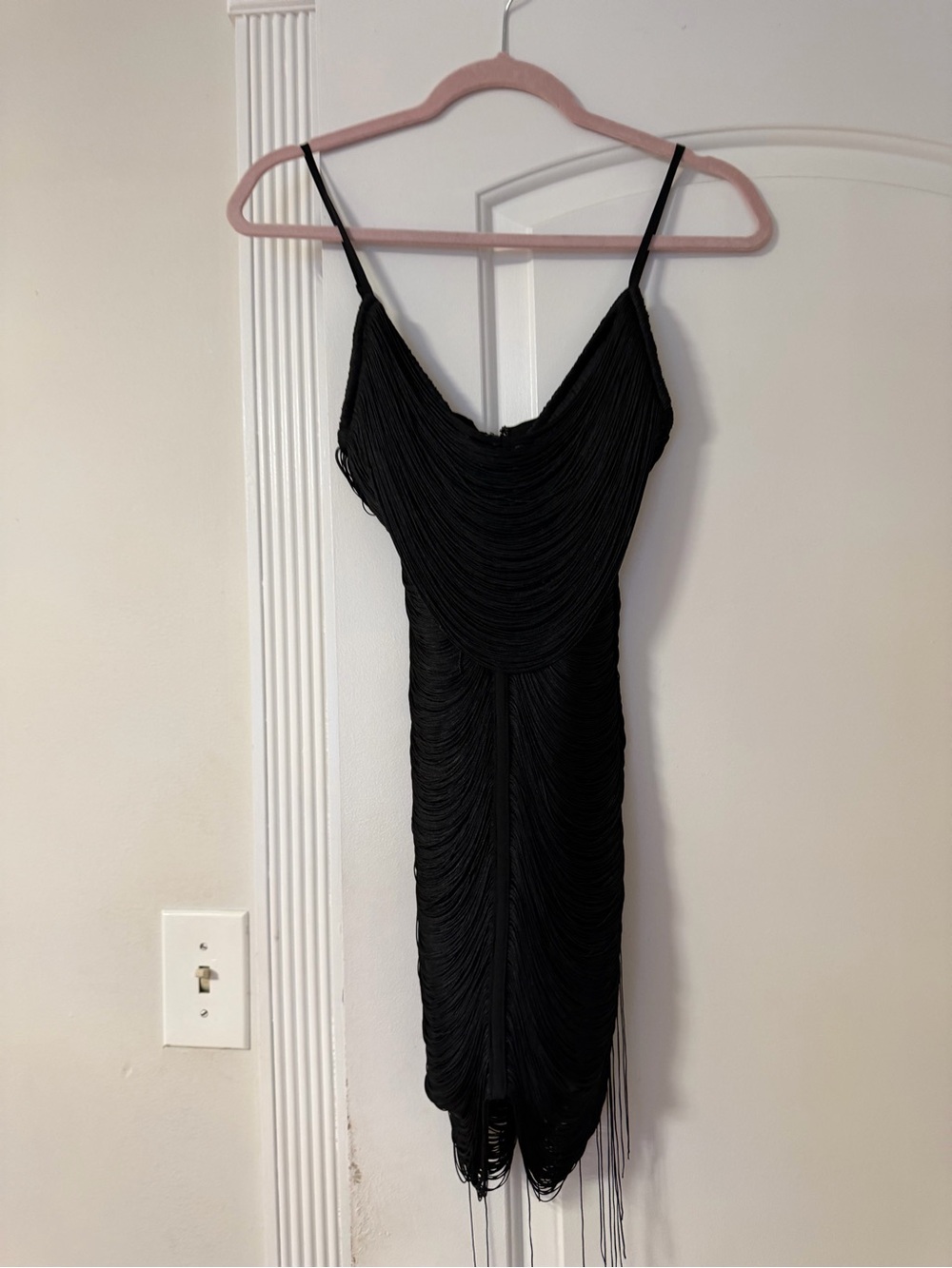 Dynamite Black Fringe Cowl Slip Mini